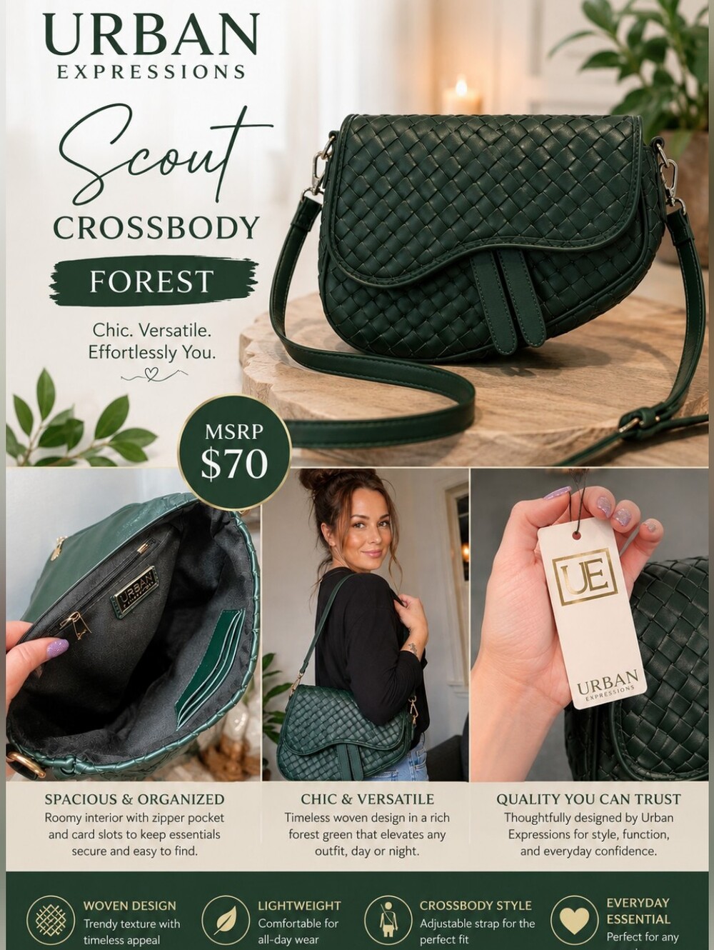 Urban Expressions Scout Crossbody Bag in Forest Green